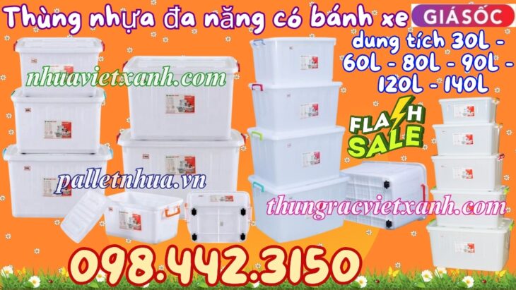 Thùng vuông đa năng có bánh xe