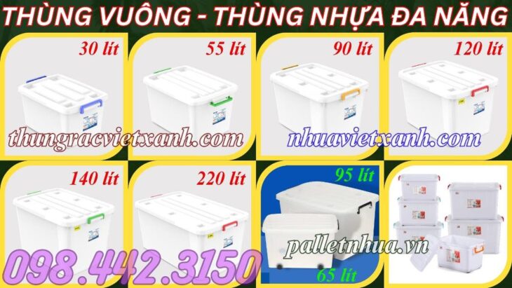 Thùng vuông đa năng có bánh xe