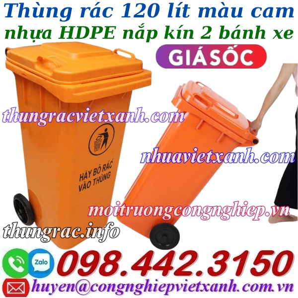 Thùng rác 120 lít màu cam – xả kho giá sốc