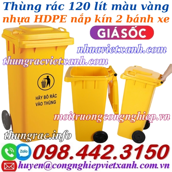 Thùng rác 120 lít màu vàng – xả kho giá sốc