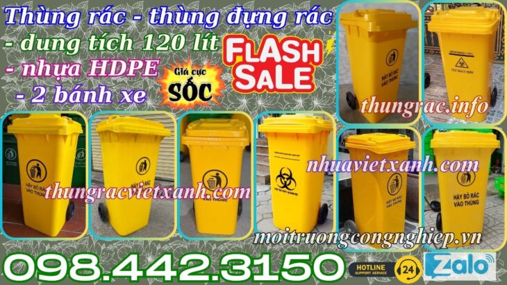 Thùng rác 120 lít màu vàng – xả kho giá sốc
