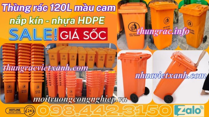 Thùng rác 120 lít màu cam – xả kho giá sốc