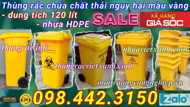Thùng rác 120 lít màu vàng – xả kho giá sốc