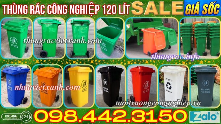 Thùng rác nhựa 120 lít nắp kín nhiều màu sắc giúp phân loại rác thải