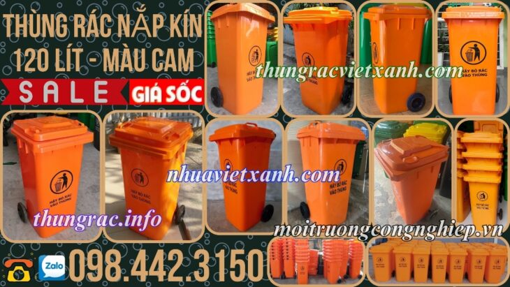 Thùng rác 120 lít màu cam – xả kho giá sốc