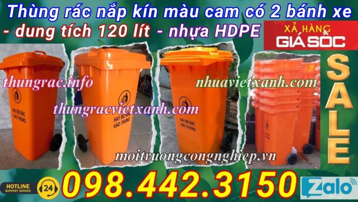 Thùng rác 120 lít màu cam – xả kho giá sốc