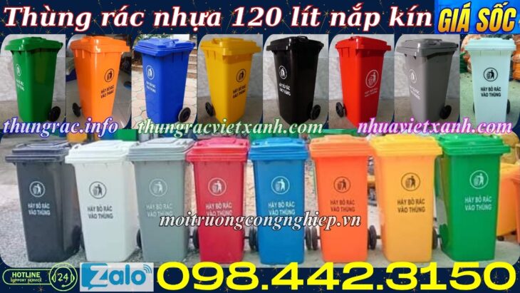 Thùng rác nhựa 120 lít nắp kín nhiều màu sắc giúp phân loại rác thải
