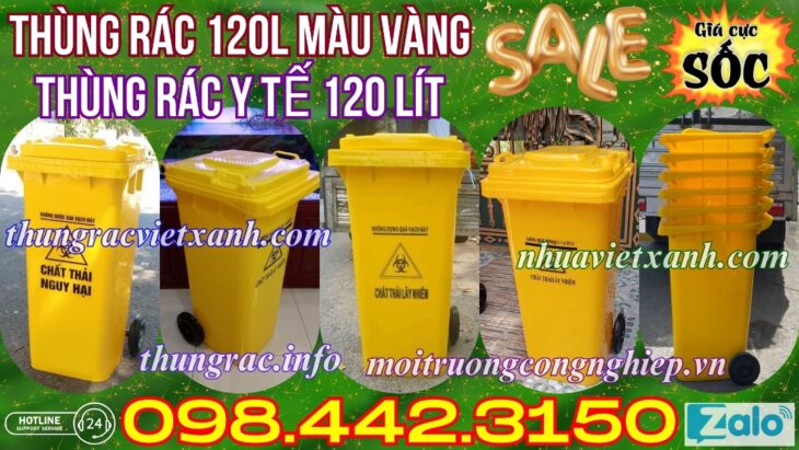 Thùng rác 120 lít màu vàng – xả kho giá sốc