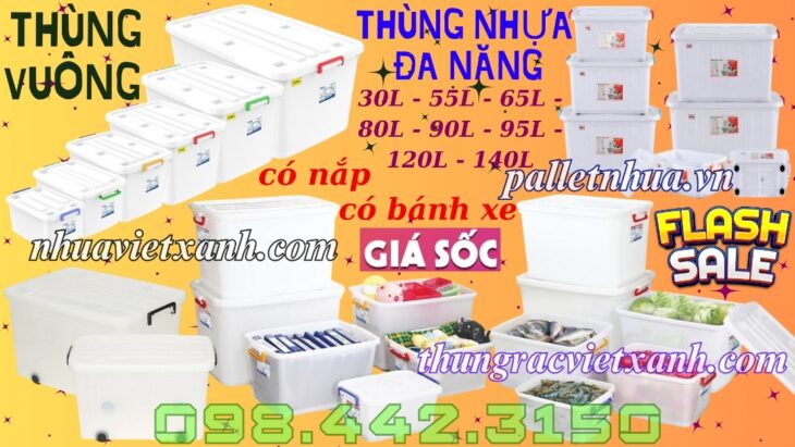 Thùng vuông đa năng có bánh xe