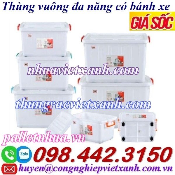 Thùng vuông đa năng có bánh xe