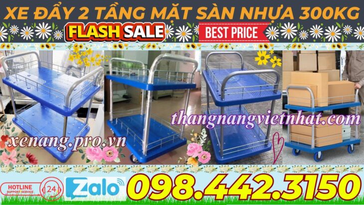 Xe đẩy hàng 2 tầng sàn nhựa 300kg