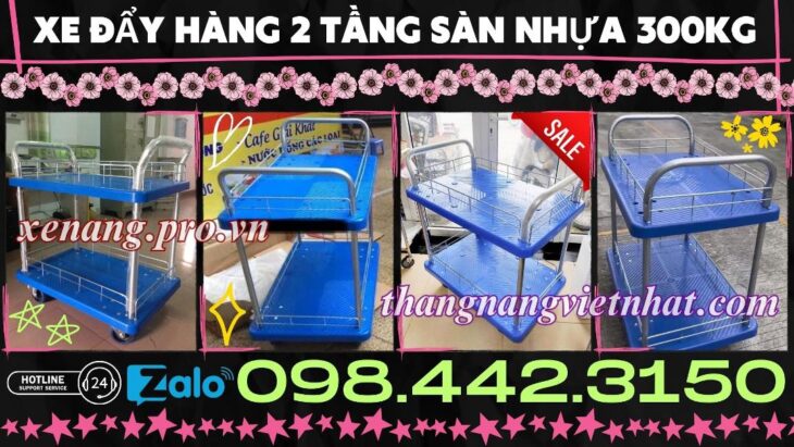 Xe đẩy hàng 2 tầng sàn nhựa 300kg