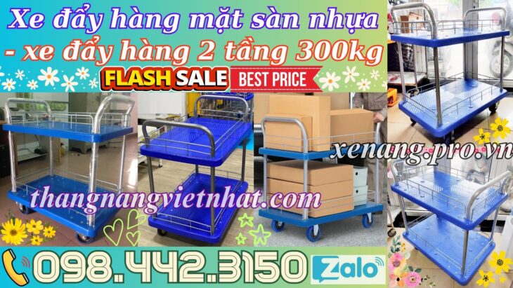 Xe đẩy hàng 2 tầng sàn nhựa 300kg