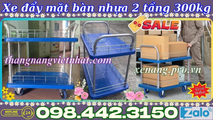 Xe đẩy hàng 2 tầng sàn nhựa 300kg