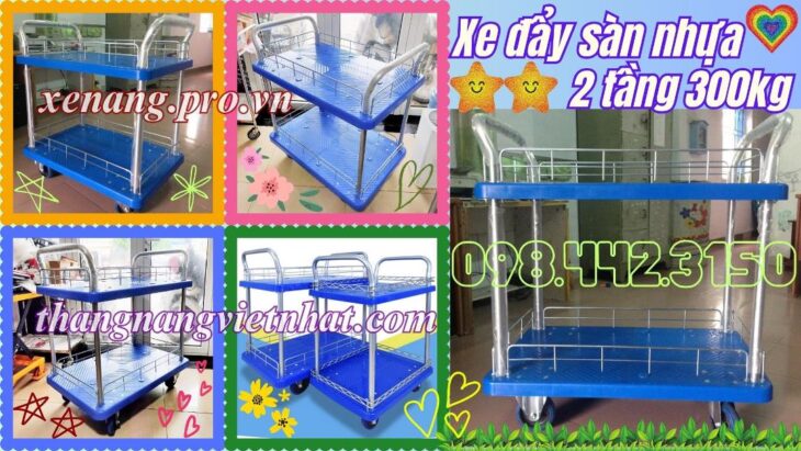 Xe đẩy hàng 2 tầng sàn nhựa 300kg