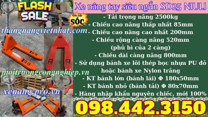 Xe nâng tay thấp càng siêu ngắn 800mm SD25 – NIULI