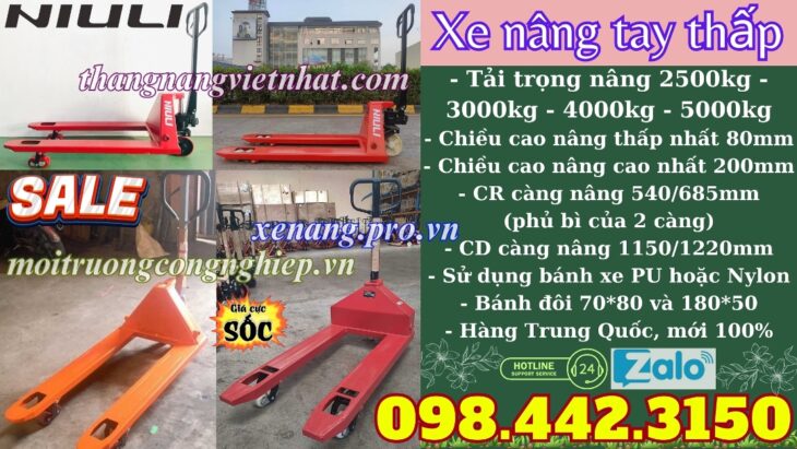 Xe nâng tay NIULI càng hẹp/càng rộng tải nâng 2.5 tấn – 3 tấn – 4 tấn – 5 tấn