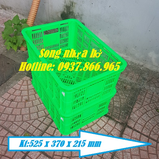 Sọt nhựa dùng trong cont lạnh, sóng nhựa nguyên sinh sọt nhựa 525 x 370 x 215 mm