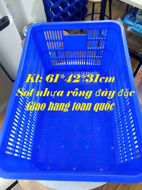 Sọt nhựa Kt 61*42*31cm đáy đặc, sóng nhựa hở dùng dùng trong nhà máy, phân phối sọt như
