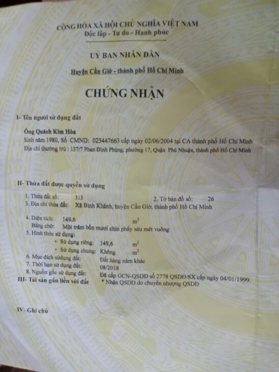ĐẤT ĐẸP – GIÁ TỐT – CHÍNH CHỦ CẦN BÁN TẠI Xã Bình Khánh – Cần Giờ – HCM