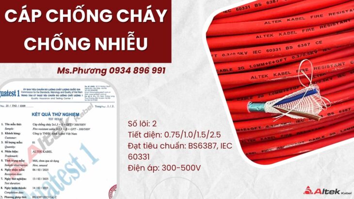 Cáp Chống Cháy Chống Nhiễu 2×0.75 /1.0 /1.5 /2.5 – Altek Kabel Đà Nẵng – Hà Nội – HCM