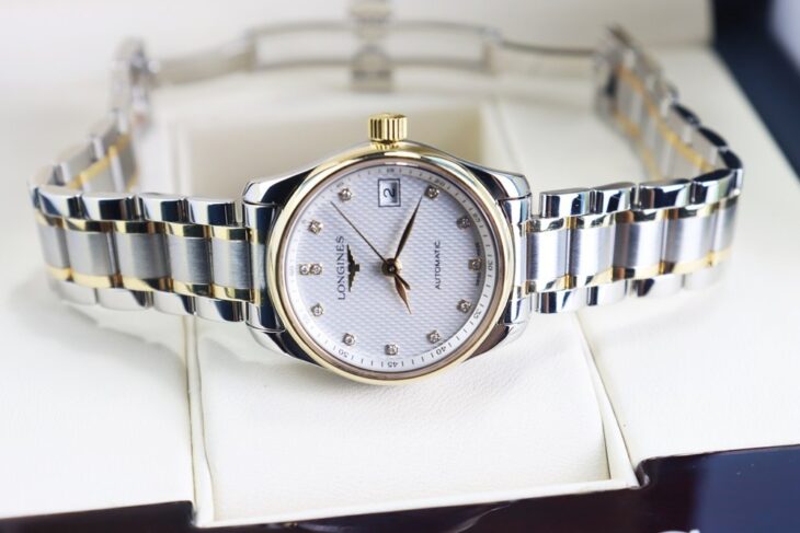 ĐH Nữ : Longines Master L2.128.5.77.7 Automatic niềng Vàng 18K Đính 12 viên Kim Cương