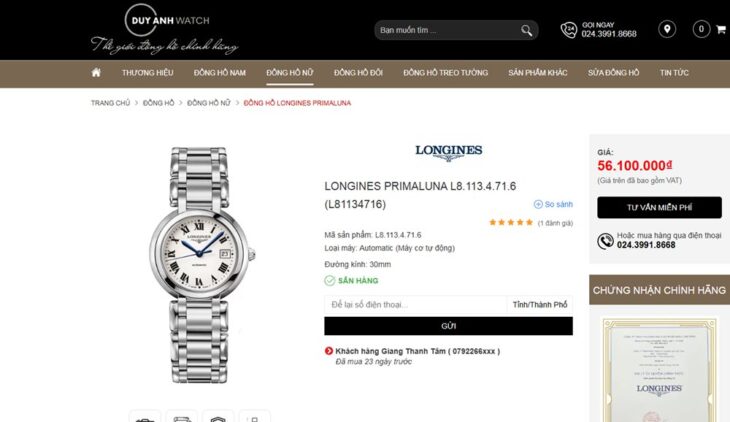 ĐH Nữ : Longines Primaluna L8.113.4.71.6 Automatic – Kim Nung Xanh, Size 30mm Fullbox