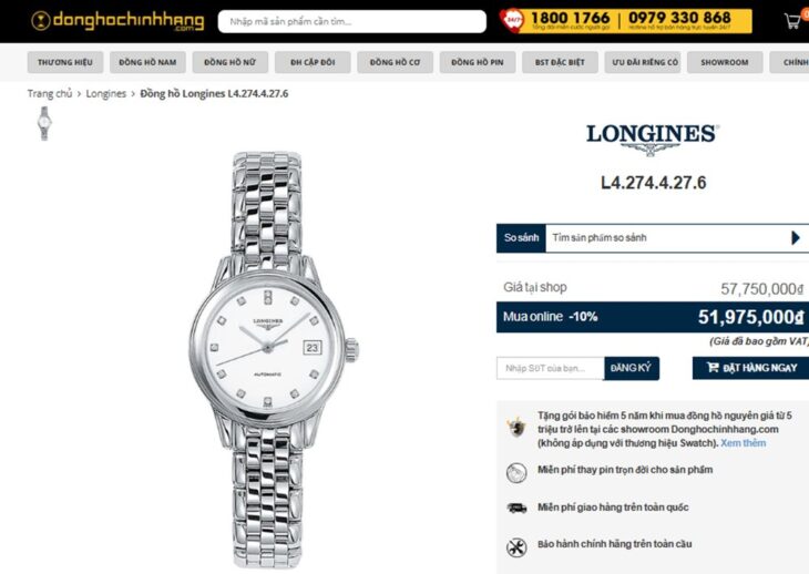 ĐH Nữ : Longines Flagship L4.274.4.27.6 Automatic, đính 12 viên Kim Cương – Fullbox.