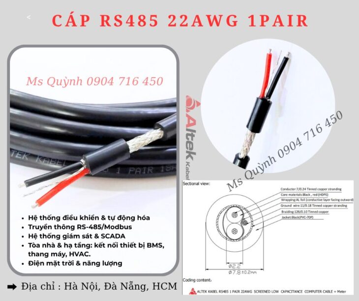 Cáp vặn xoăn RS485 22AWG 1 Pair Altek Kabel Hà Nội
