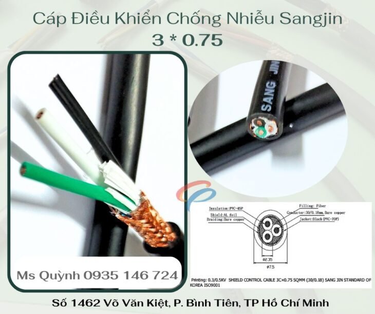 Cáp điều khiển chống nhiễu 3 * 0.75 mm Sangjin Hồ Chí Minh