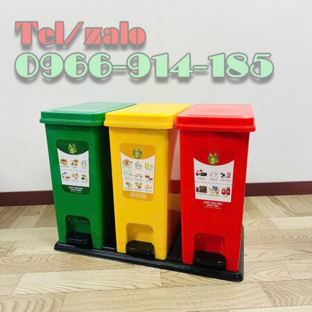 Thùng đựng rác 3 ngăn cho gia đình loại 60 lít 3 màu Thùng đựng rác 3 ngăn cho gia đình loại 60 lít 3 màu