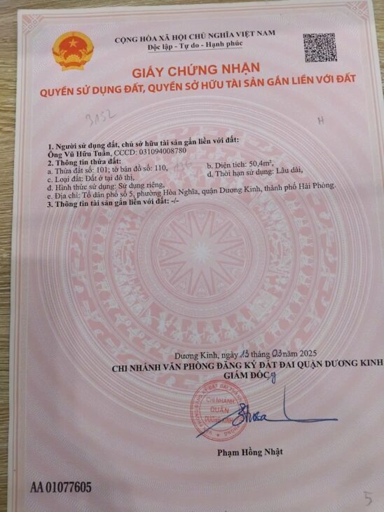 Lô đất giá rẻ nhất đường Nhà Mạc – Hòa Nghĩa, Dương Kinh chỉ 9xx triệu ZALO 0567 222 555