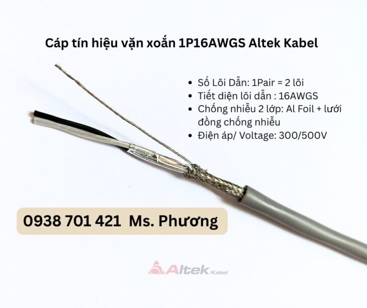Cáp tín hiệu vặn xoắn 1Pair 16AWG, 16AWGS Altek Kabel Đà Nẵng, Hà Nội, Hồ Chí Minh