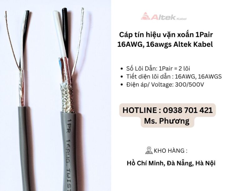 Cáp tín hiệu vặn xoắn 1Pair 16AWG, 16AWGS Altek Kabel Đà Nẵng, Hà Nội, Hồ Chí Minh