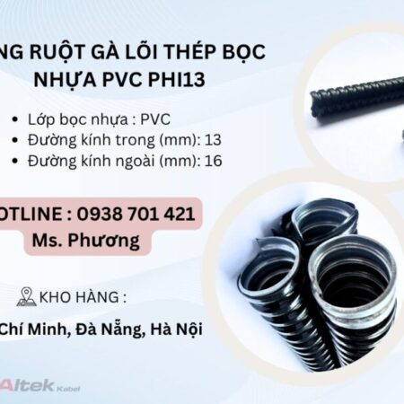 Ống ruột gà lõi thép bọc nhựa PVC Phi13 tại Đà Nẵng, Hà Nội, Hồ Chí Minh