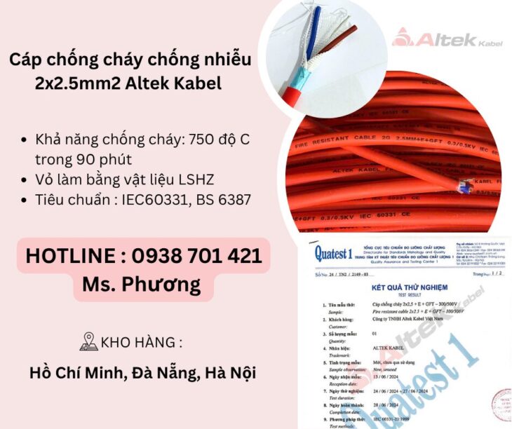 Cáp chống cháy chống nhiễu 2×2.5mm2 Altek Kabel Đà Nẵng, Hà Nội, Hồ Chí Minh