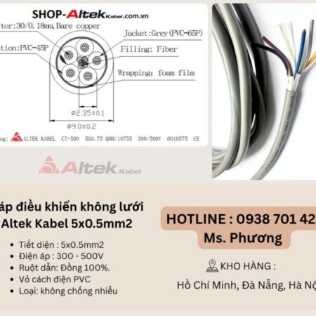 Cáp điều khiển không lưới chống nhiễu Altek Kabel 5×0.5mm2 Đà Nẵng, Hồ Chí Minh, Hà Nội Cáp điều khiển không lưới chống nhiễu Altek Kabel 5×0.5mm2 Đà Nẵng, Hồ Chí Minh, Hà Nội