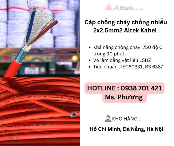 Cáp chống cháy chống nhiễu 2×2.5mm2 Altek Kabel Đà Nẵng, Hà Nội, Hồ Chí Minh