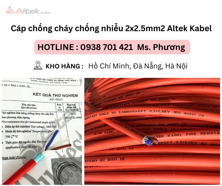 Cáp chống cháy chống nhiễu 2×2.5mm2 Altek Kabel Đà Nẵng, Hà Nội, Hồ Chí Minh