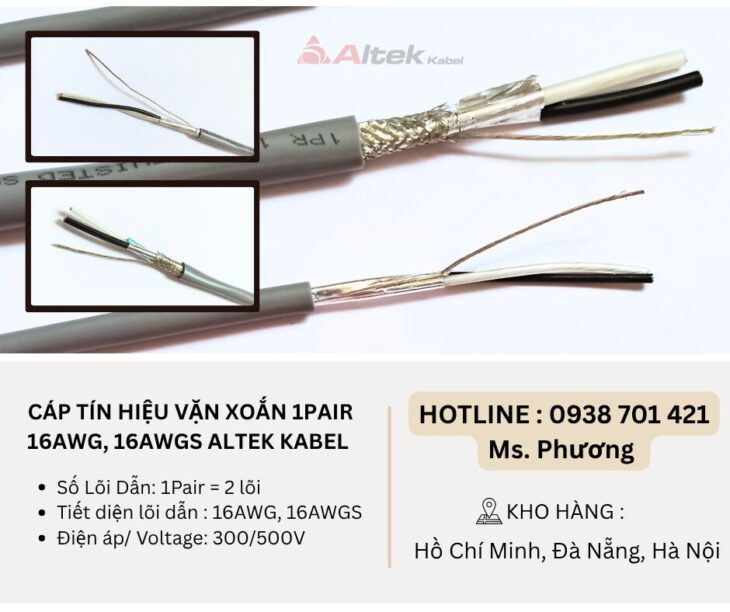 Cáp tín hiệu vặn xoắn 1Pair 16AWG, 16AWGS Altek Kabel Đà Nẵng, Hà Nội, Hồ Chí Minh