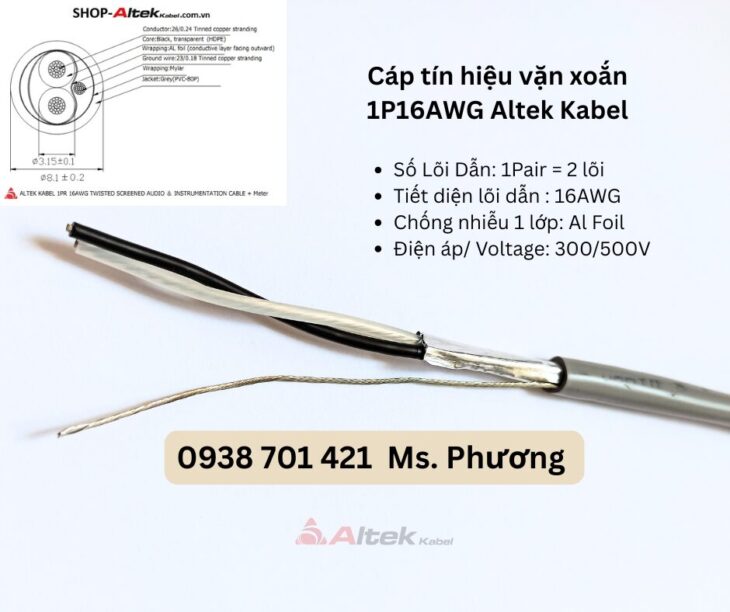 Cáp tín hiệu vặn xoắn 1Pair 16AWG, 16AWGS Altek Kabel Đà Nẵng, Hà Nội, Hồ Chí Minh