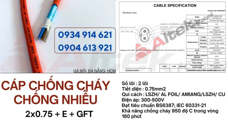 Cáp tín hiệu chống cháy chống nhiễu 2×1.0 Altek Kabel Đà Nẵng, Hà Nội, HCM