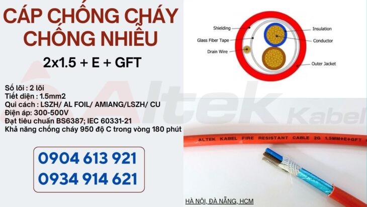 Cáp tín hiệu chống cháy chống nhiễu 2×1.0 Altek Kabel Đà Nẵng, Hà Nội, HCM