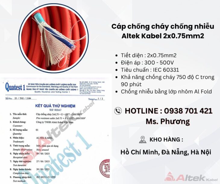 Cáp chống cháy chống nhiễu Altek Kabel 2×0.75mm2