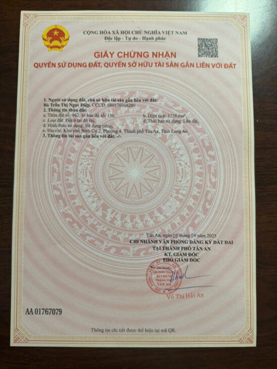 Tôi Chính chủ can ban 1.258m2 đất mặt tiền QL1A P4 tp Tân An, Long An(cũ)