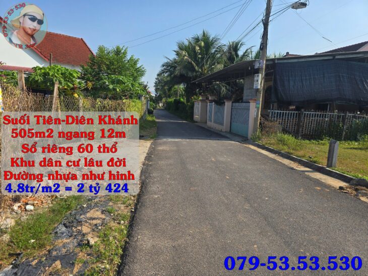 Đất đẹp Suối Tiên Diên Khánh, Khánh Hòa – Diện tích 505m² có 60m² thổ cư, đường nhựa 6m, gần khu đô