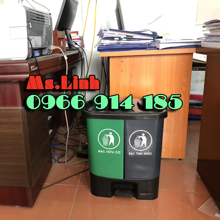 Thùng rác 2 ngăn gia đình, thùng rác phân loại 2 màu