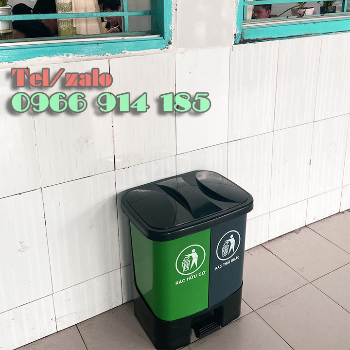 Thùng rác 2 ngăn gia đình, thùng rác phân loại 2 màu