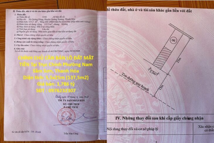 CHÍNH CHỦ CẦN BÁN LÔ ĐẤT MẶT TIỀN Tại Trục Chính Phường Nam Sầm Sơn, Thanh Hóa