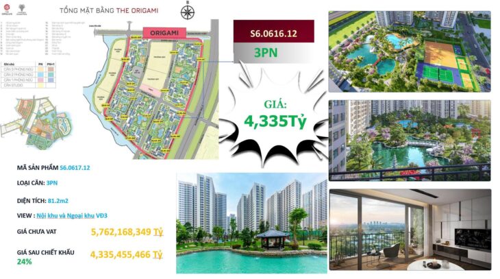 💎 Căn hộ 3 Phòng Ngủ – View Cực Phẩm, Đẳng Cấp Chuẩn Nhật 📍 Tòa S6 – Phân khu Origami, “trái tim